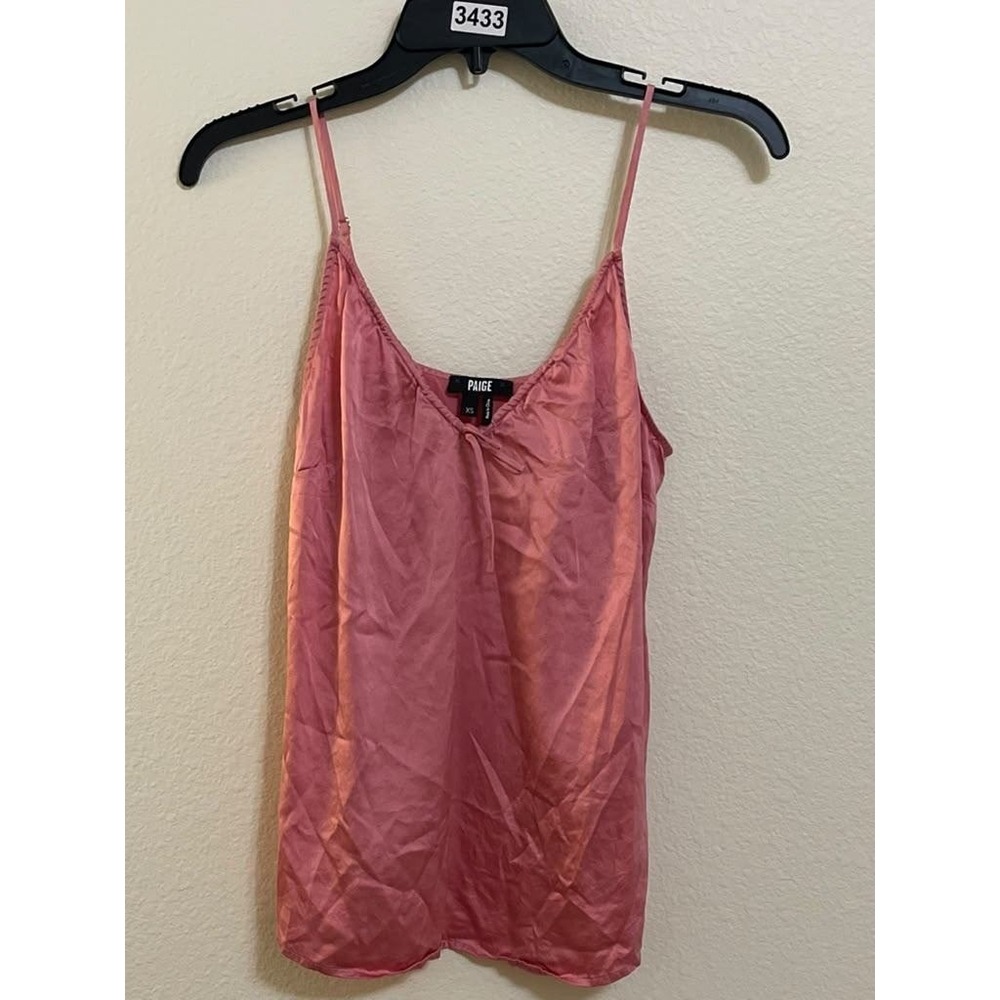 Paige Womens XS Pink 100% Silk Camisole Adjustable Strap V-Neck Top